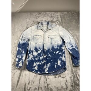 American Eagle Shirt Mens Large Western Acid Wash Tie Dye Denim Pearl Snap